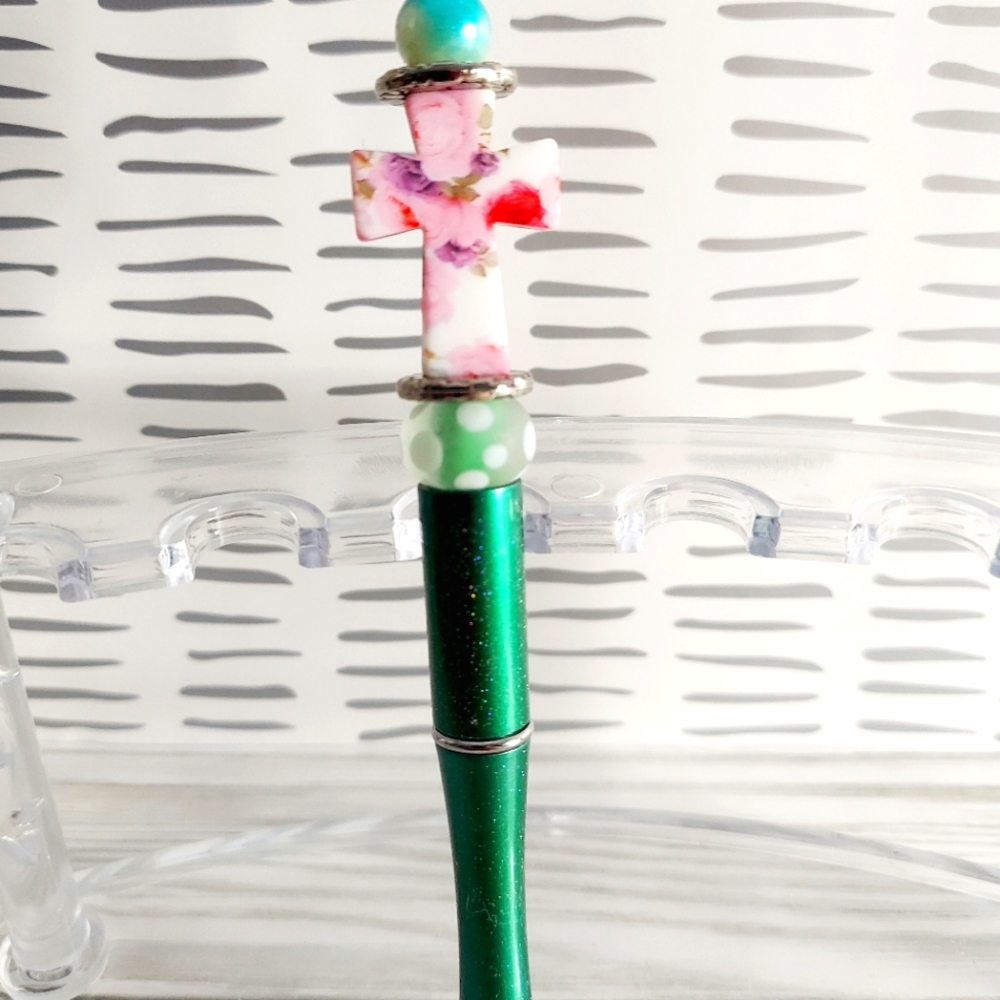 Crafted Bubblegum Beaded Cross Pen